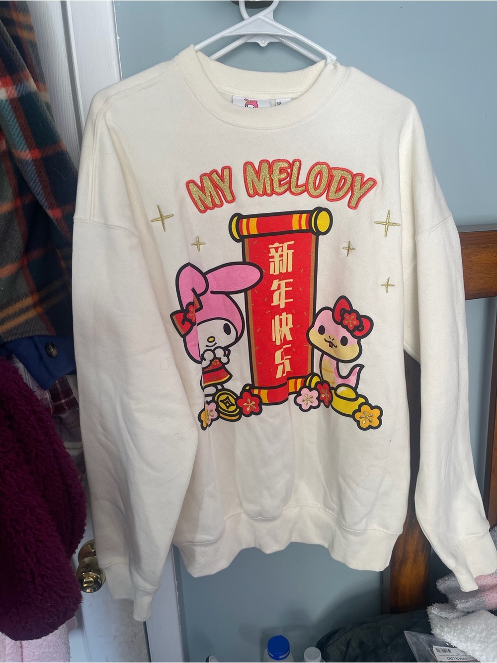 Sanrio My Melody Cream Pullover with Pink and Red Graphic